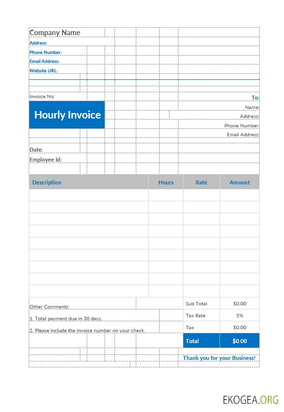 Modèle de facture horaire template Modèle de facture horaire template